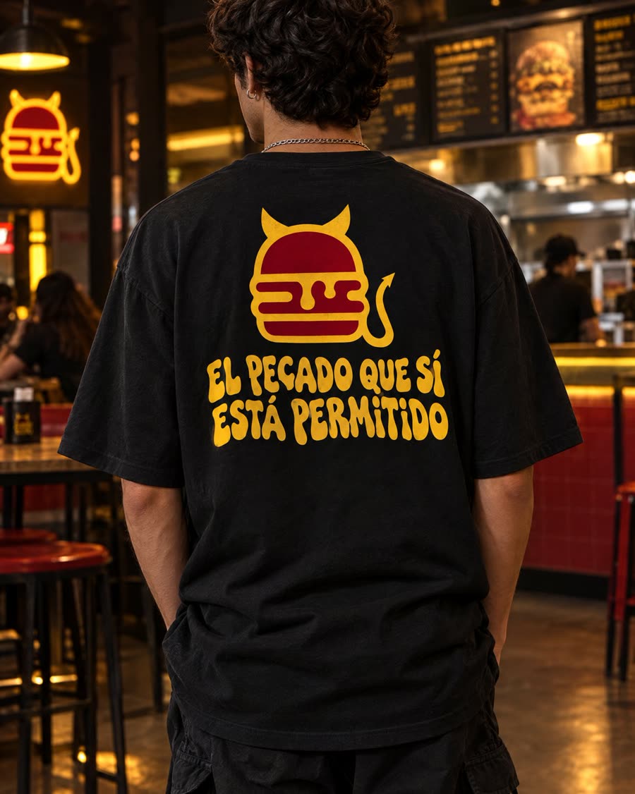 Remera oversize con el isotipo y la frase de la marca